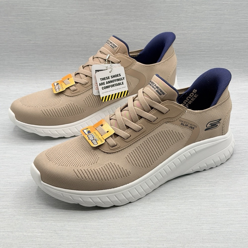Skechers Slip Ins Men's 12 Sneakers Brown Taupe Bobs Breathable Comfort 118312